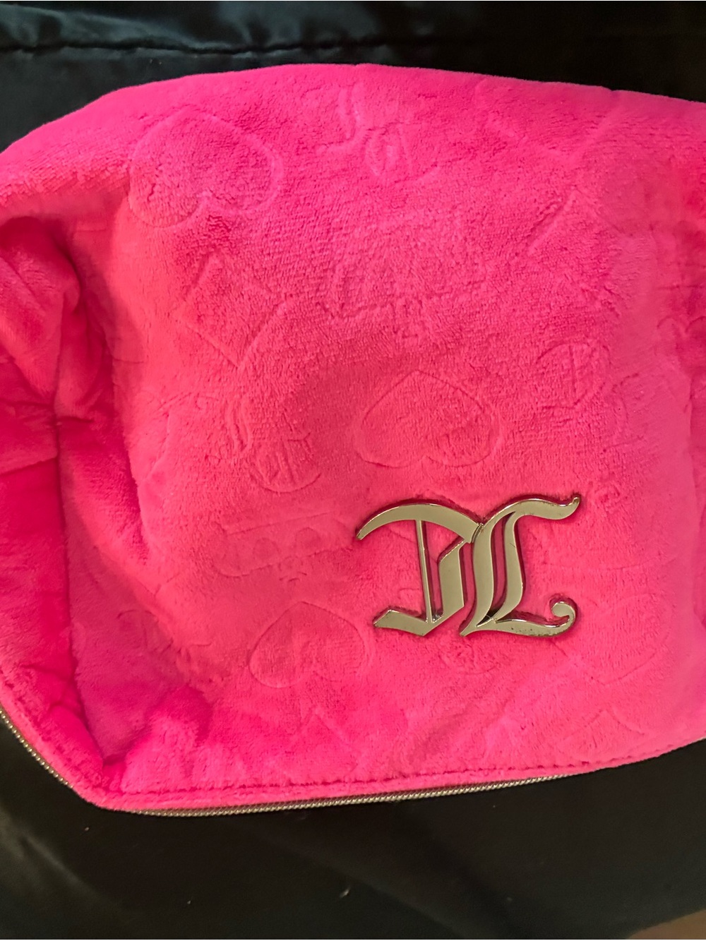 Juicy Couture Hot Pink Plush Cosmetic Pouch with Interior Logo Tag
